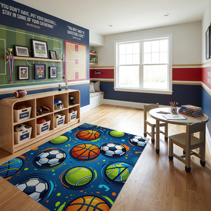 Vibrant Basketball Soccer Tennis Balls Rug 2