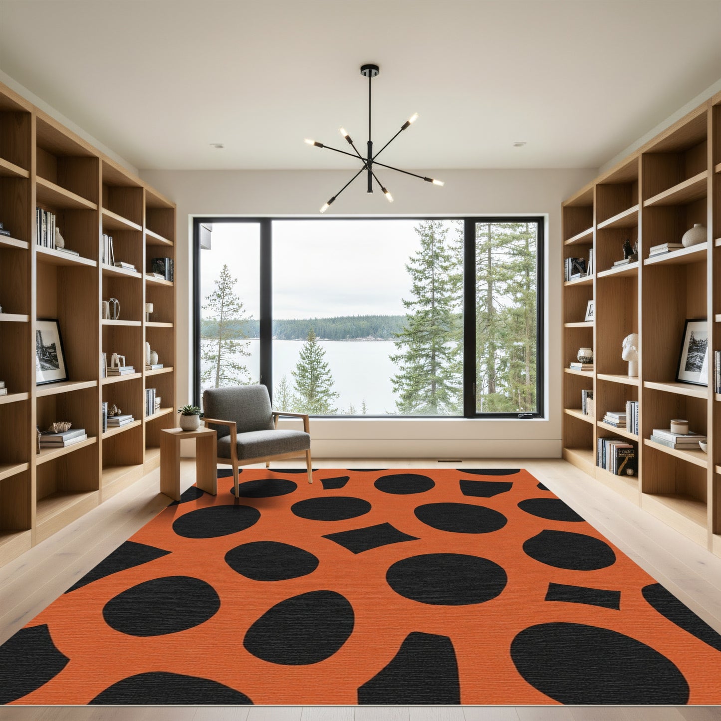 Bold Orange Black Abstract Circles Rug