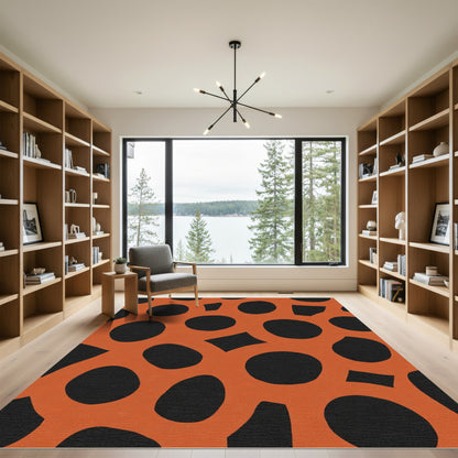 Bold Orange Black Abstract Circles Rug