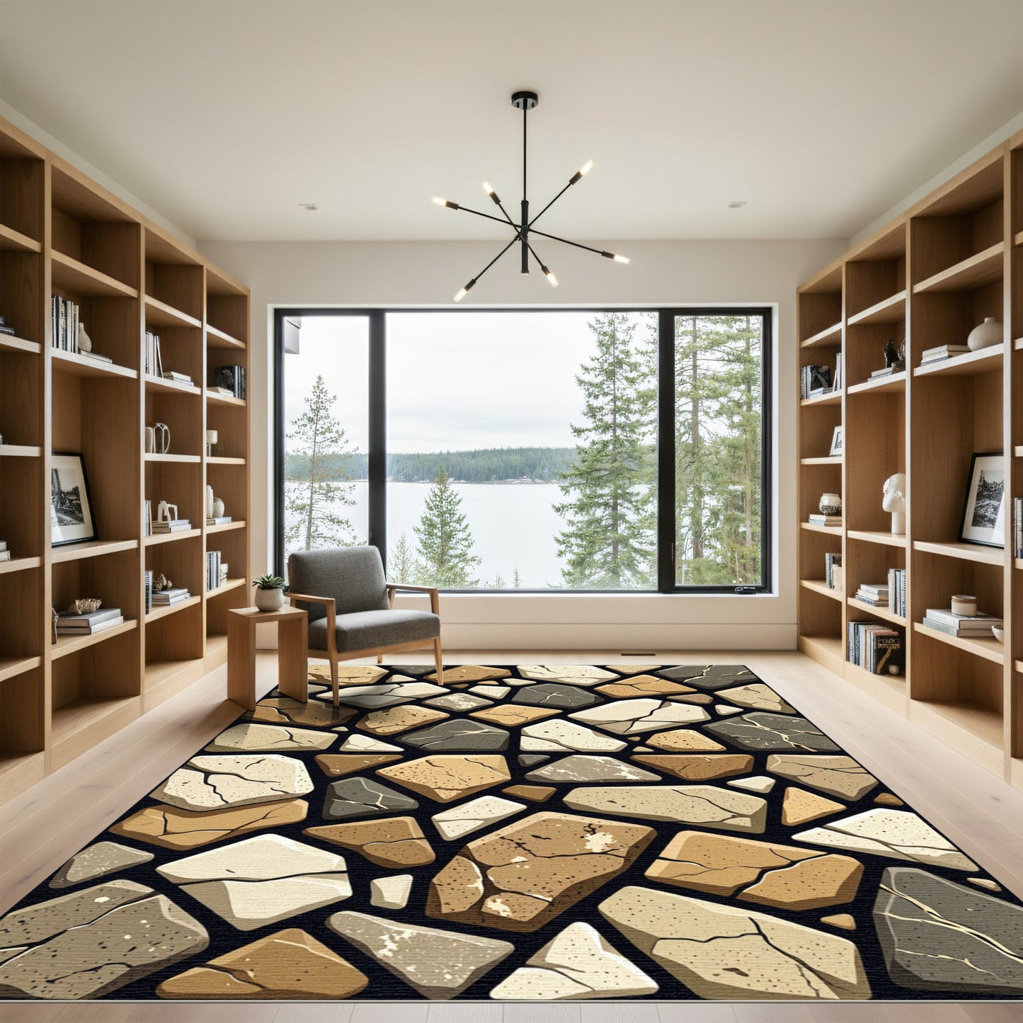 Modern Earthy Tonal Cobblestone Mosaic Rug