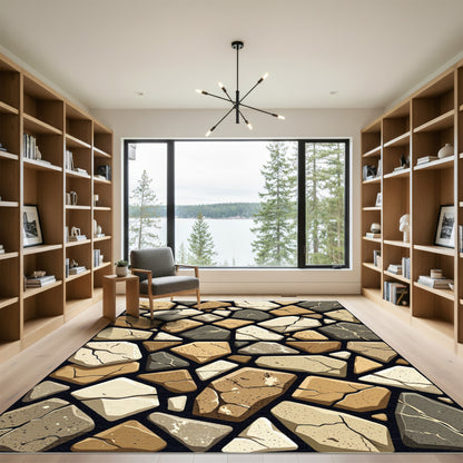 Modern Earthy Tonal Cobblestone Mosaic Rug