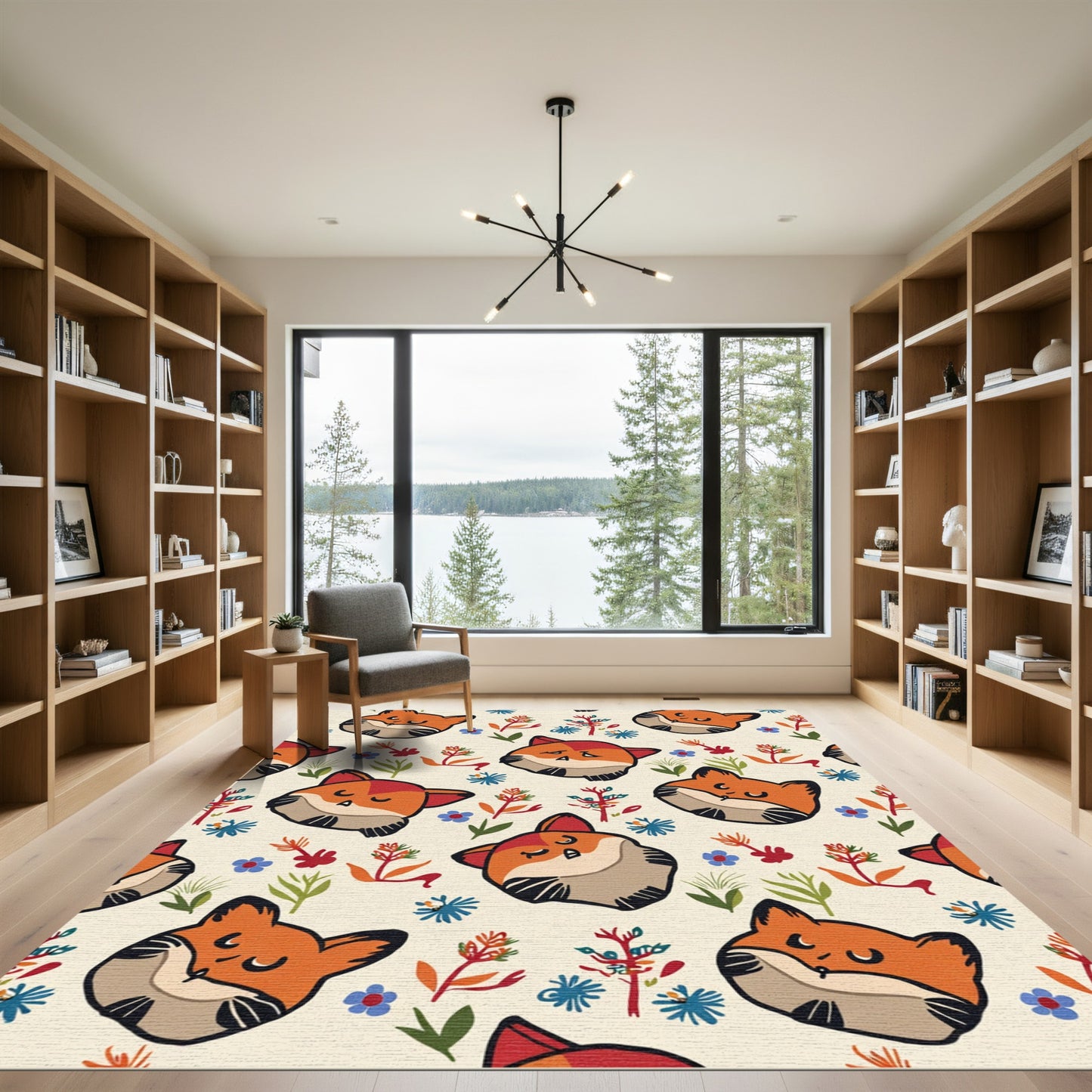 Whimsical Fox Floral Meadow Rug