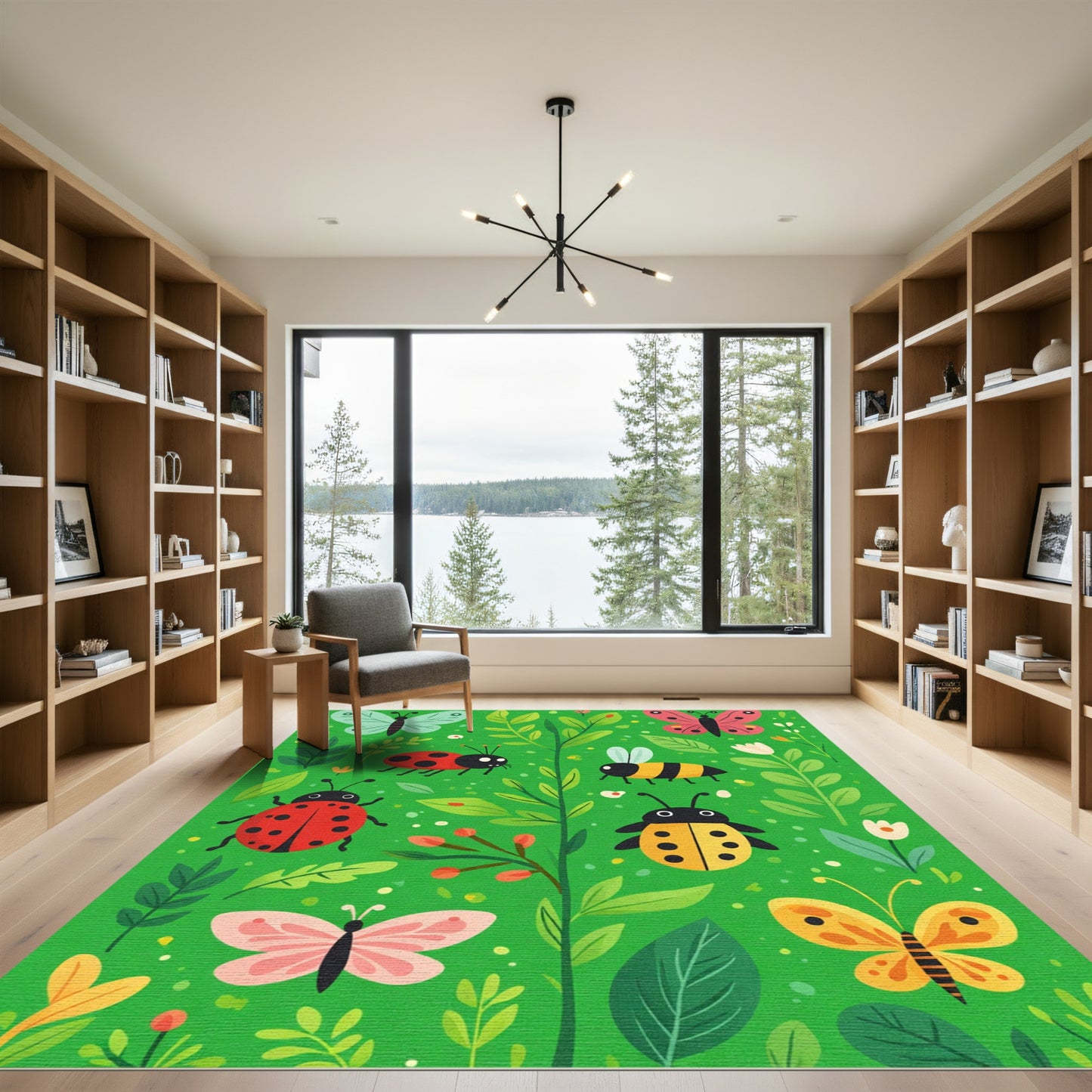 Whimsical Garden Bugs Butterflies Bees Rug