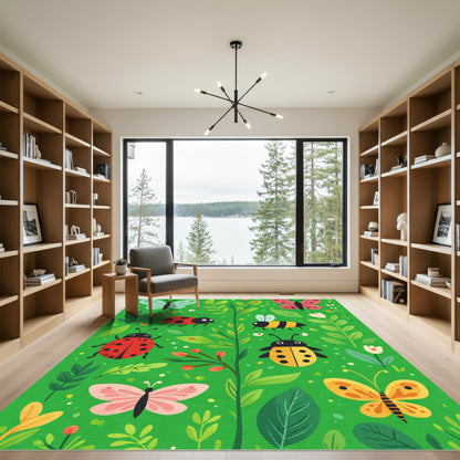 Whimsical Garden Bugs Butterflies Bees Rug