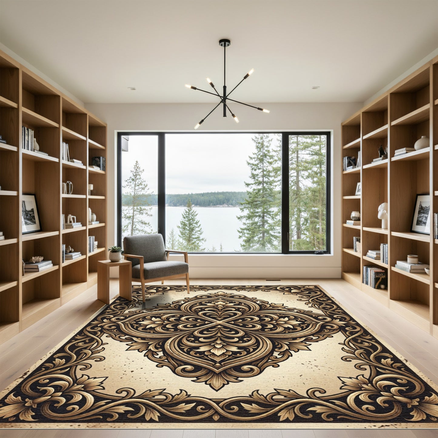 Luxe Gold Elaborate Floral Lace Rug
