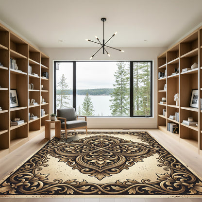Luxe Gold Elaborate Floral Lace Rug