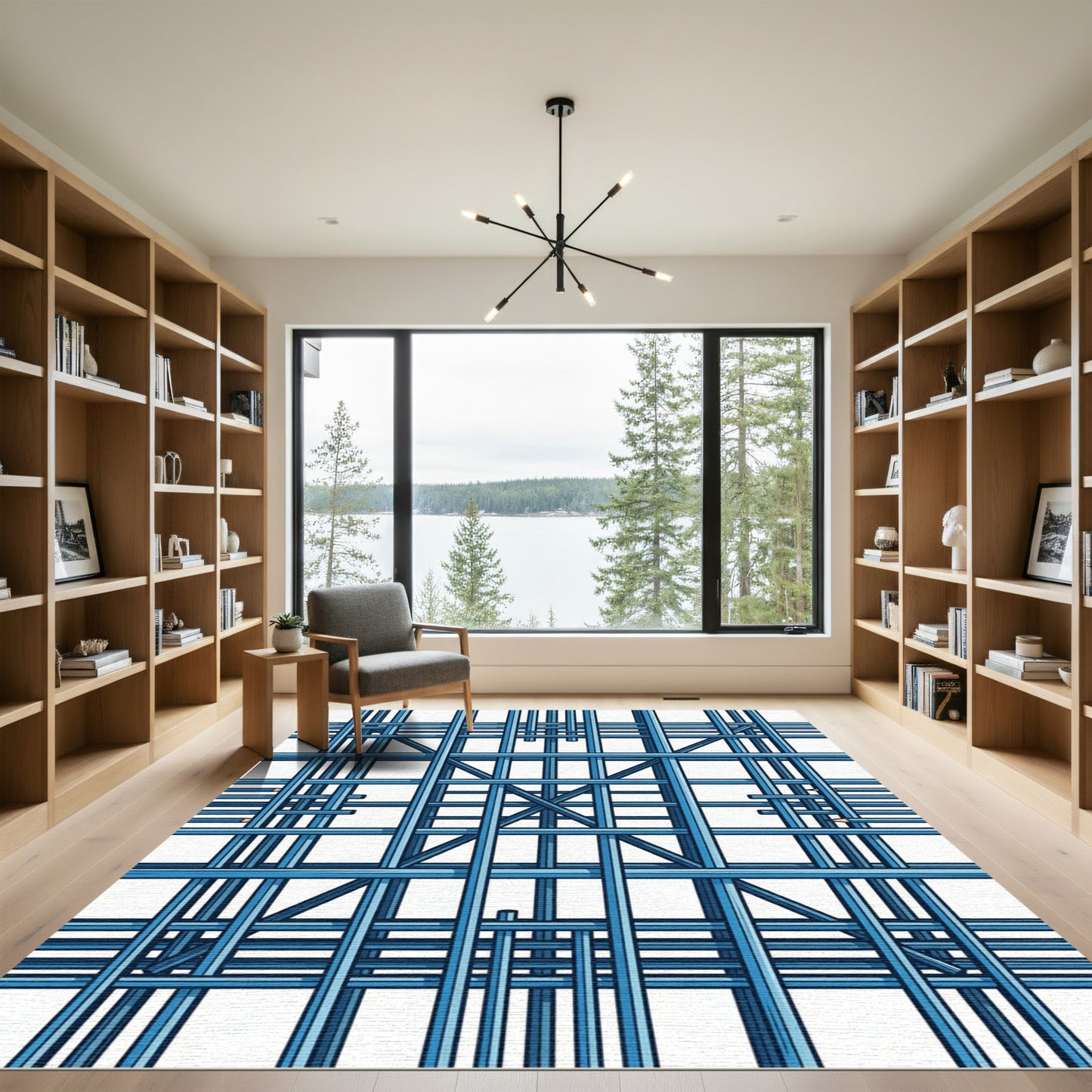 Bright Blue Geometric Industrial Lattice Rug