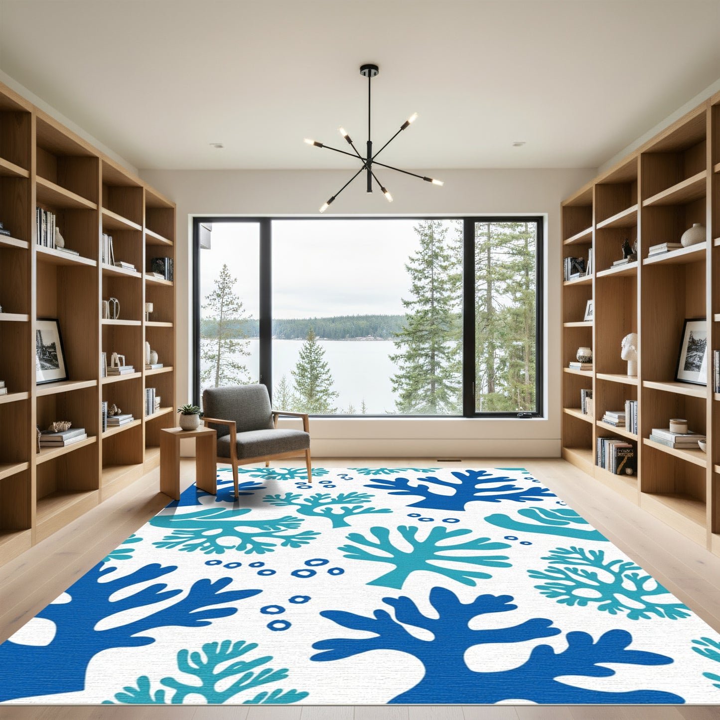 Vibrant Blue Coral Branch Cluster Rug