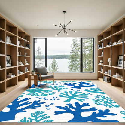 Vibrant Blue Coral Branch Cluster Rug