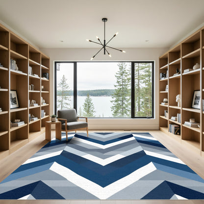 Chevron Geometric Coastal Blue Rug