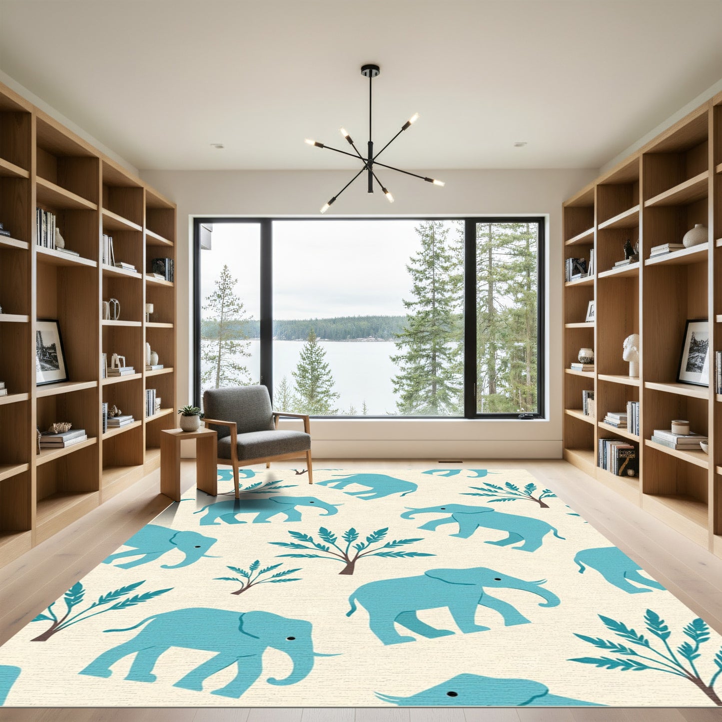 Teal Elephant Foliage Repeat Rug
