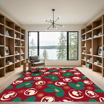 Crimson Leafy Floral Abstract Scatter Rug
