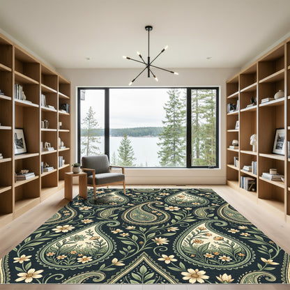 Sage Green Tea Floral Paisley Rug