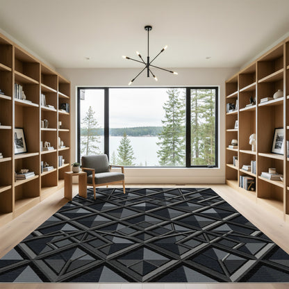 Sophisticated Charcoal Dimensional Geometric Lattice Rug