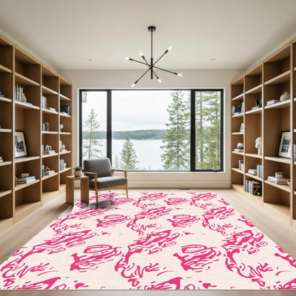 Vibrant Hot Pink Abstract Brushstroke Rug
