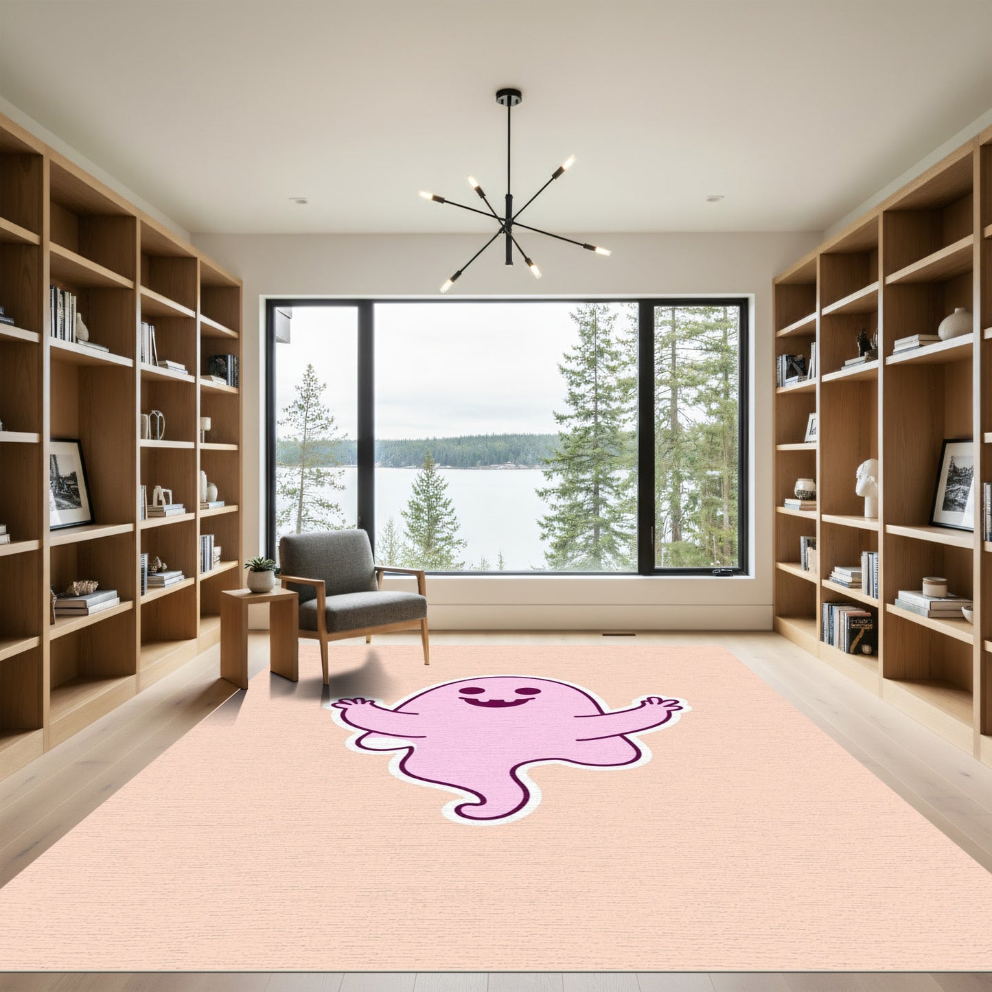 Playful Pink Ghost With Waving Arms Rug