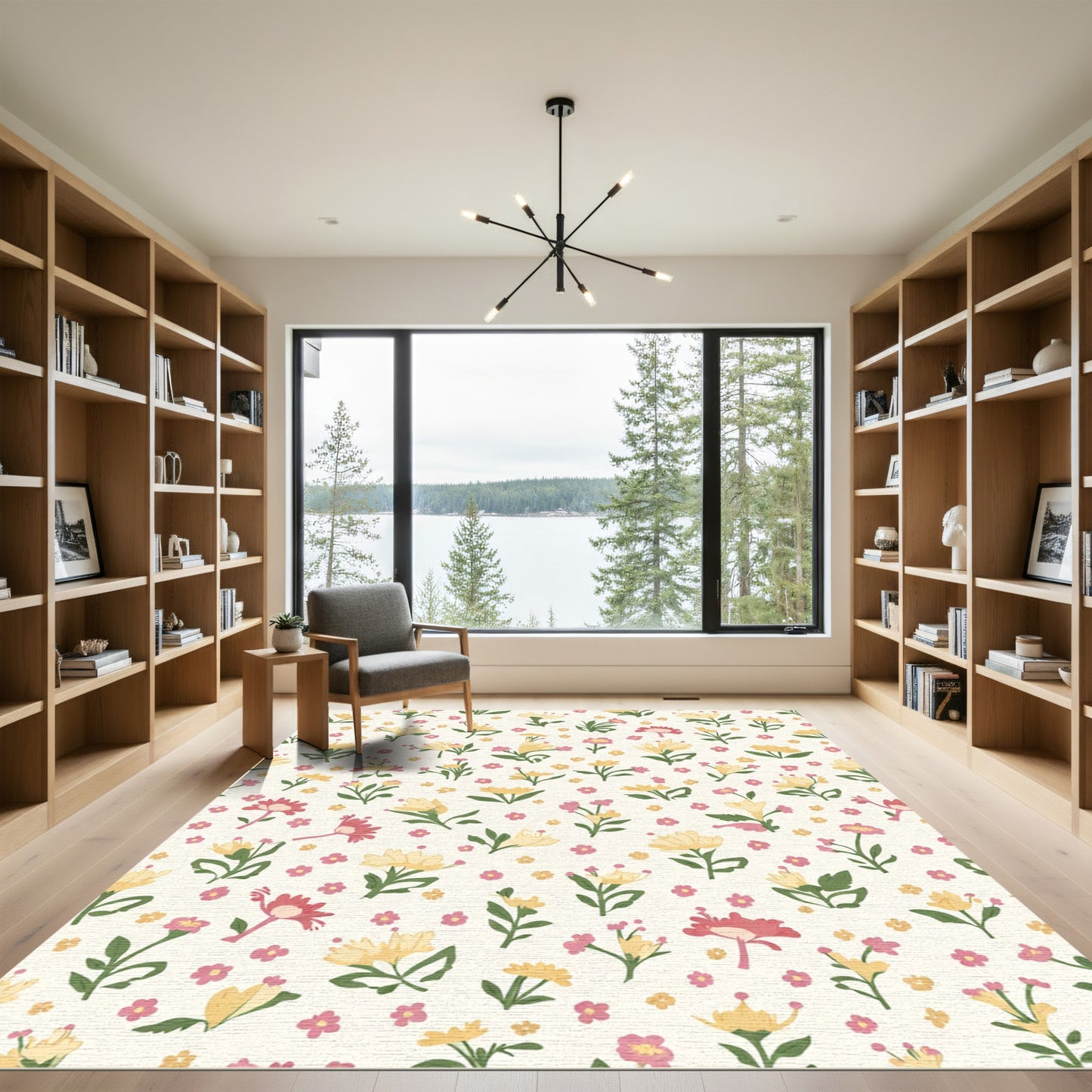 Whimsical Yellow Pink Floral Meadow Rug