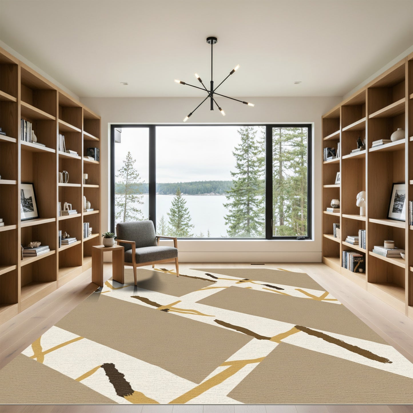 Earthy Tones Diagonal Brushstroke Geometric Rug
