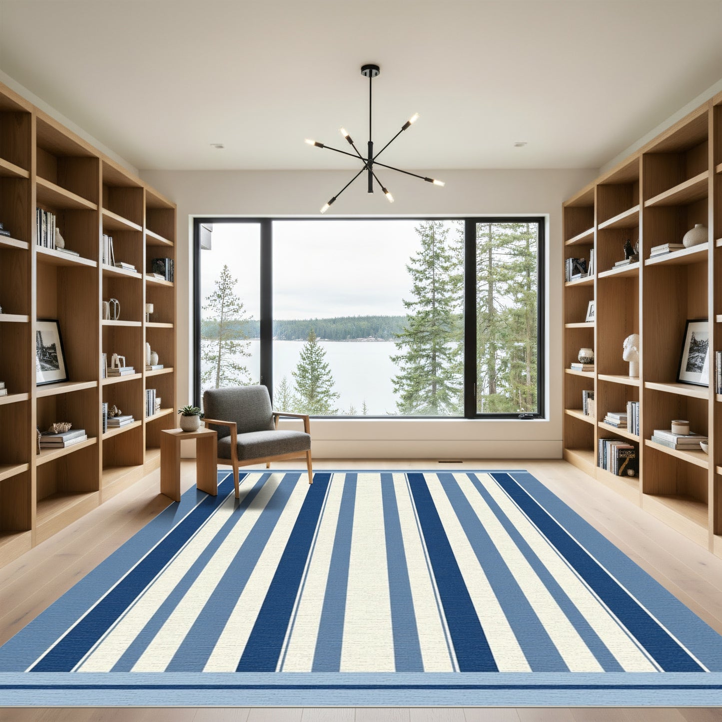 Classic Blue and Cream Striped Rug