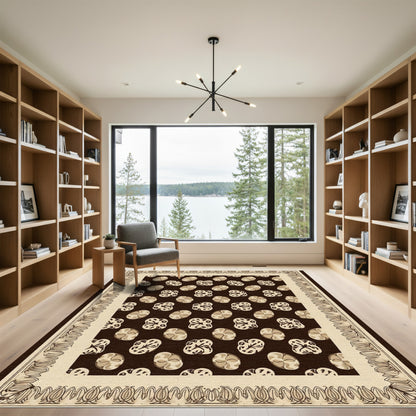 Brown Tan Oval Floral Border Rug