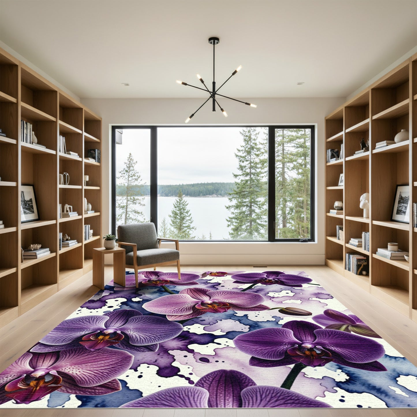 Watercolor Purple Orchid Floral Bloom Rug
