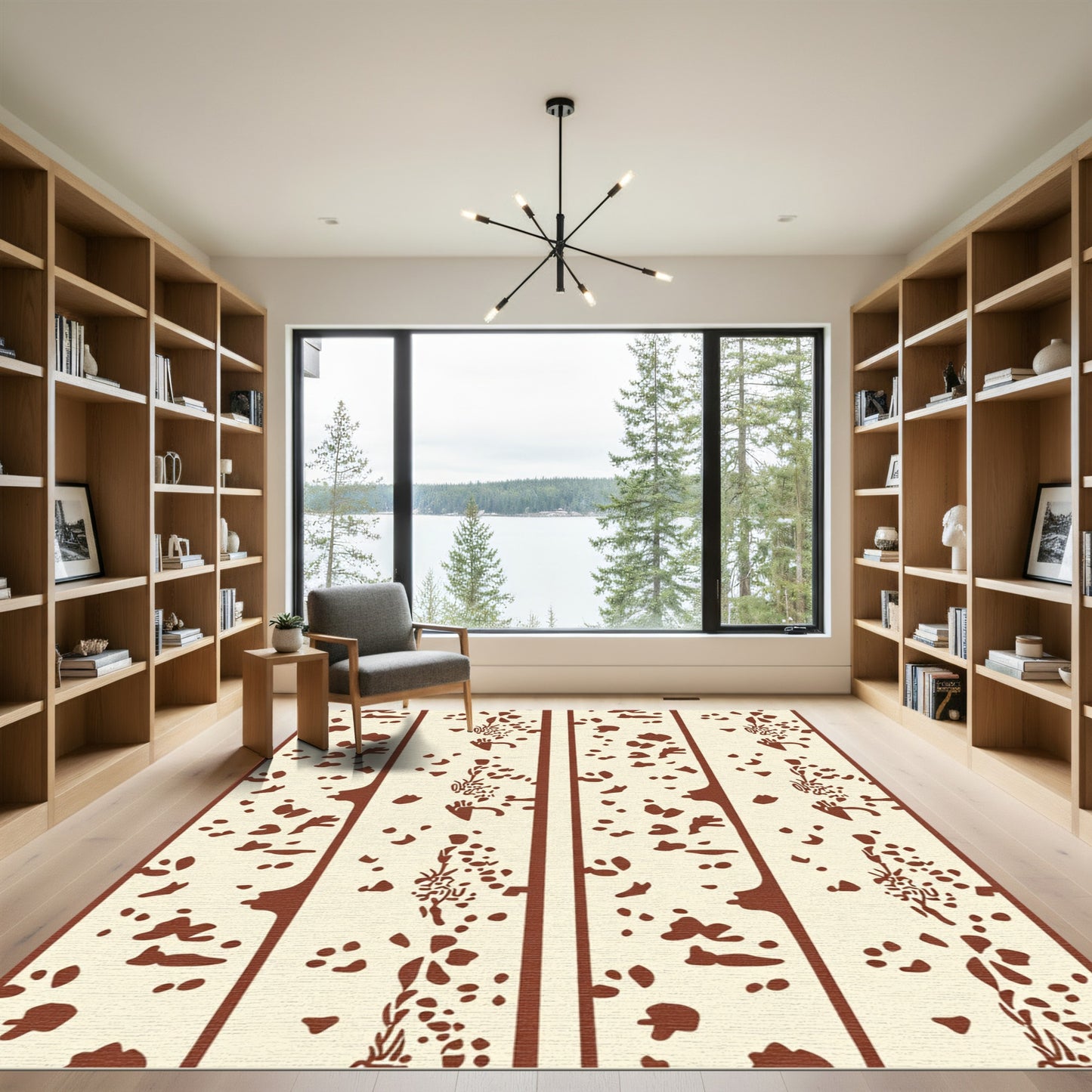 Earthy Cream And Brown Botanical Stripes Rug
