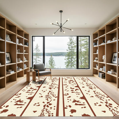 Earthy Cream And Brown Botanical Stripes Rug