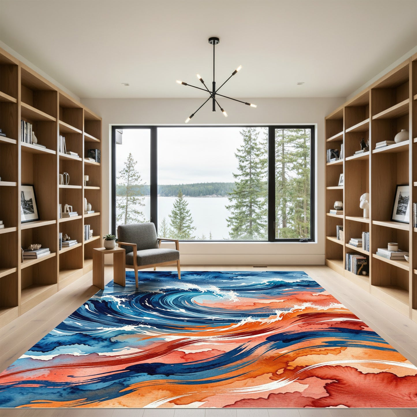 Abstract Oceanic Wave with Vibrant Sunset Hues Rug
