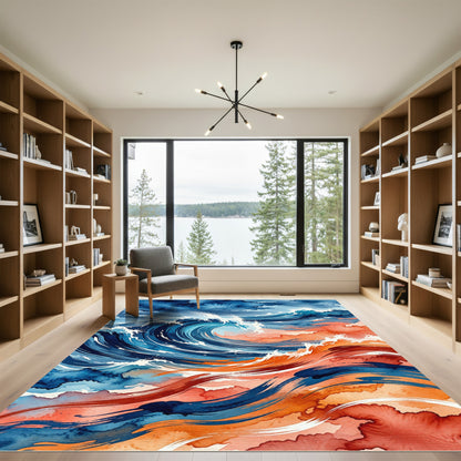 Abstract Oceanic Wave with Vibrant Sunset Hues Rug