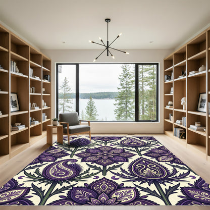 Deep Purple Floral Paisley Medallion Rug