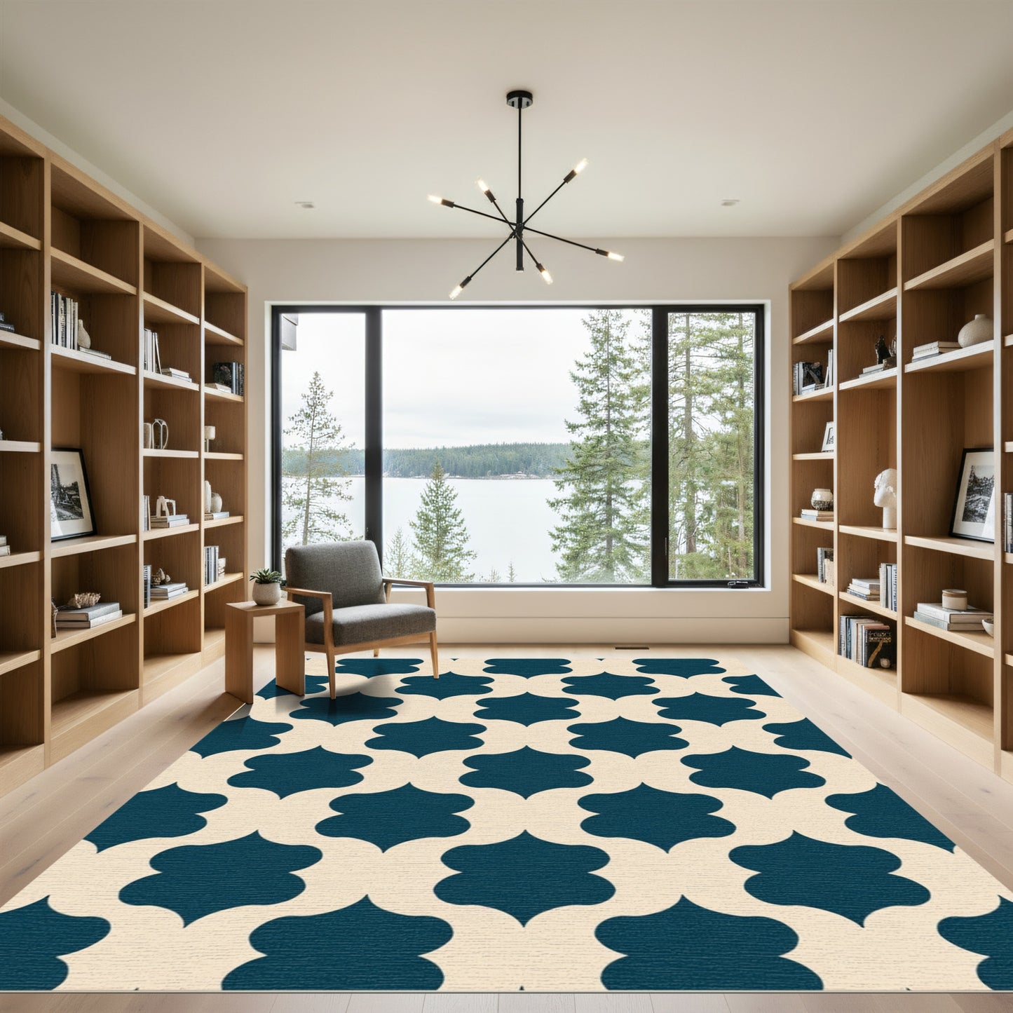 Deep Blue Quatrefoil Geometric Rug