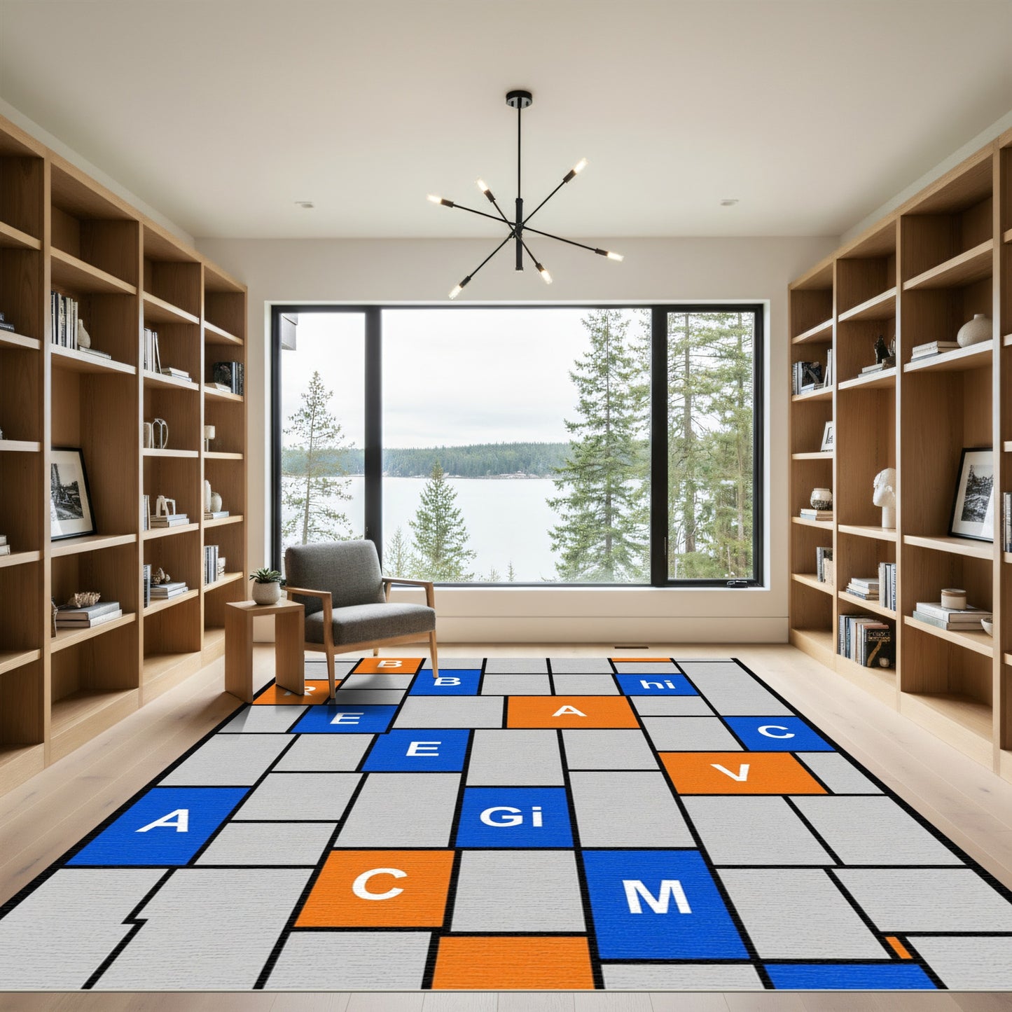 Orange Blue Gray Rectangular Graphic Rug