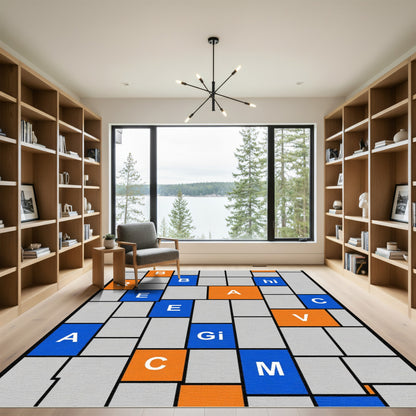 Orange Blue Gray Rectangular Graphic Rug