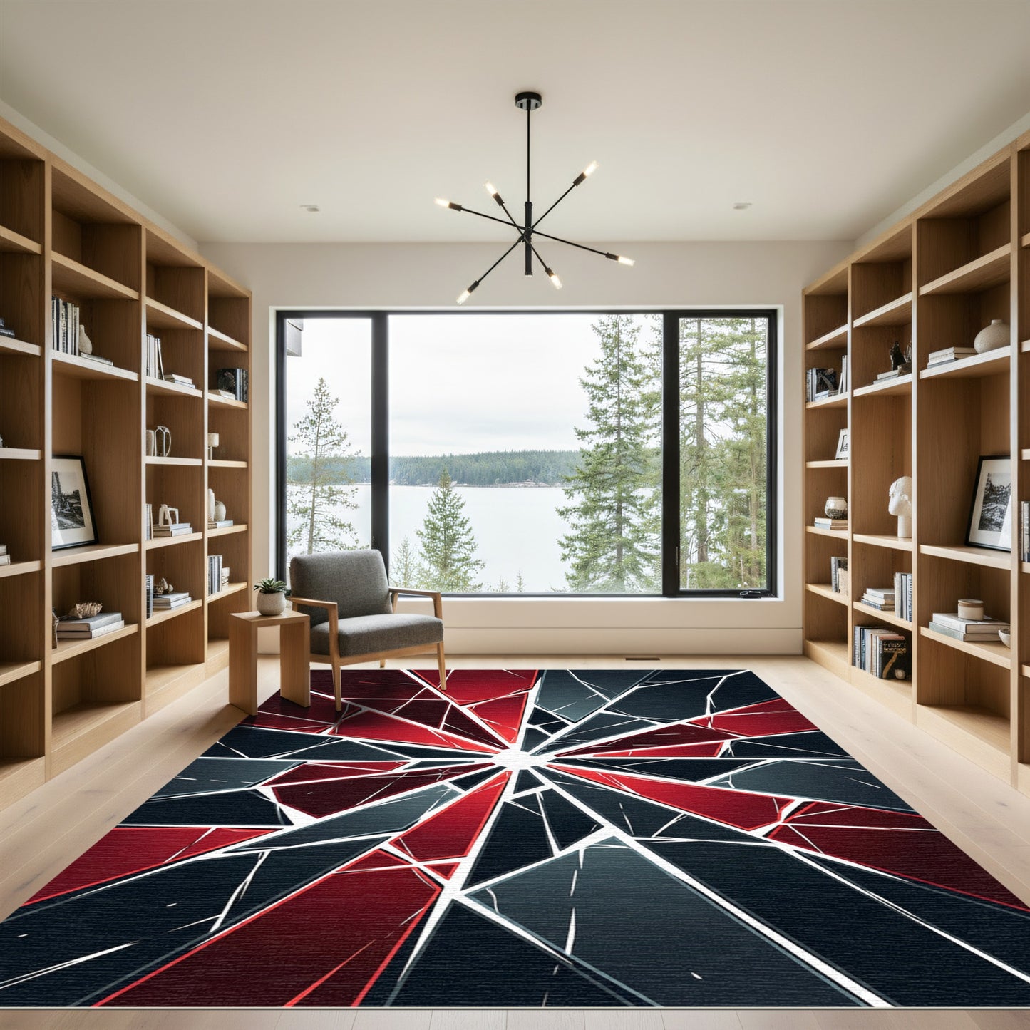 Modern Geometric Cracked Red Black Shards Rug