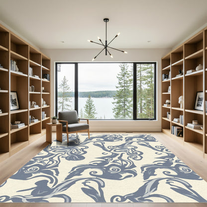 Blue Cream Art Nouveau Scroll Rug