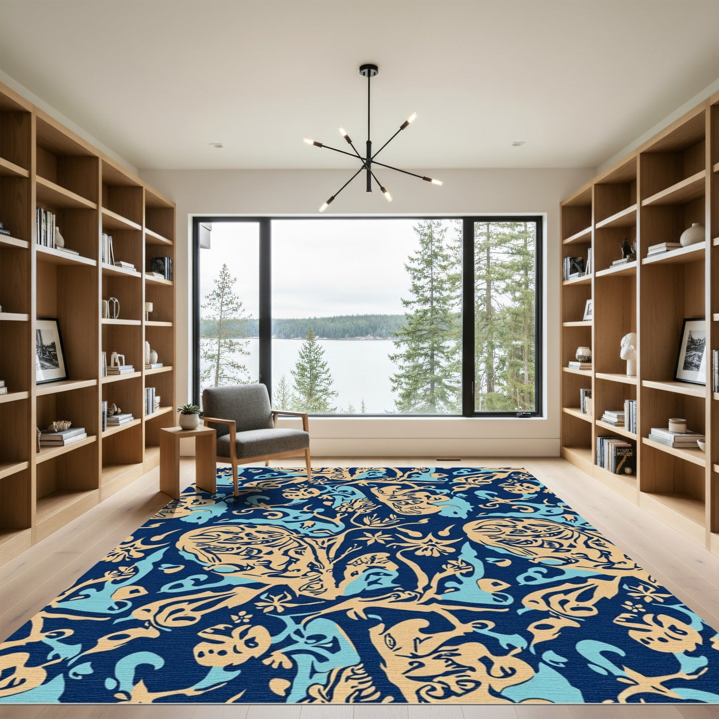 Navy Blue Organic Vine Floral Rug
