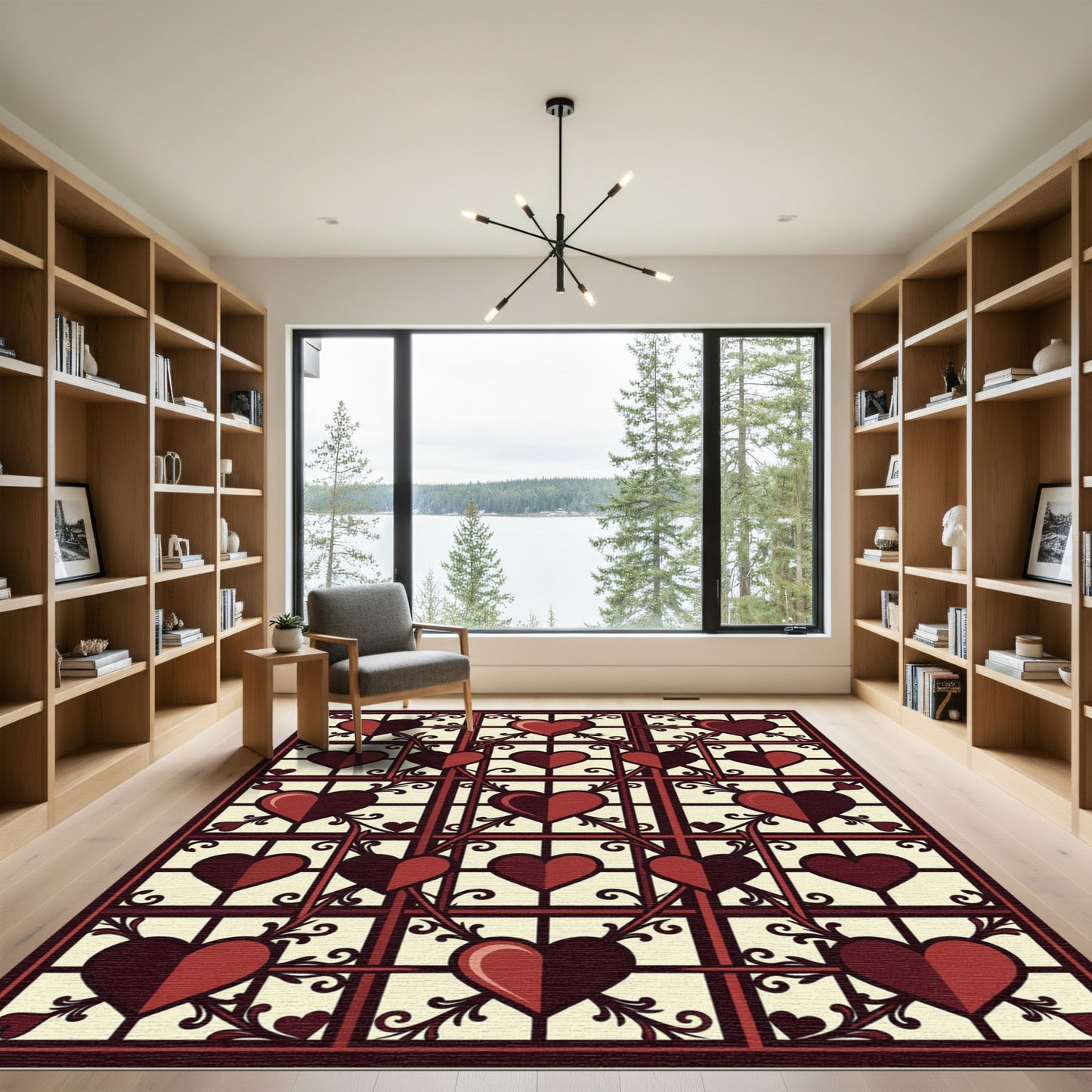 Gothic Heart Lattice Crimson Cream Grid Rug