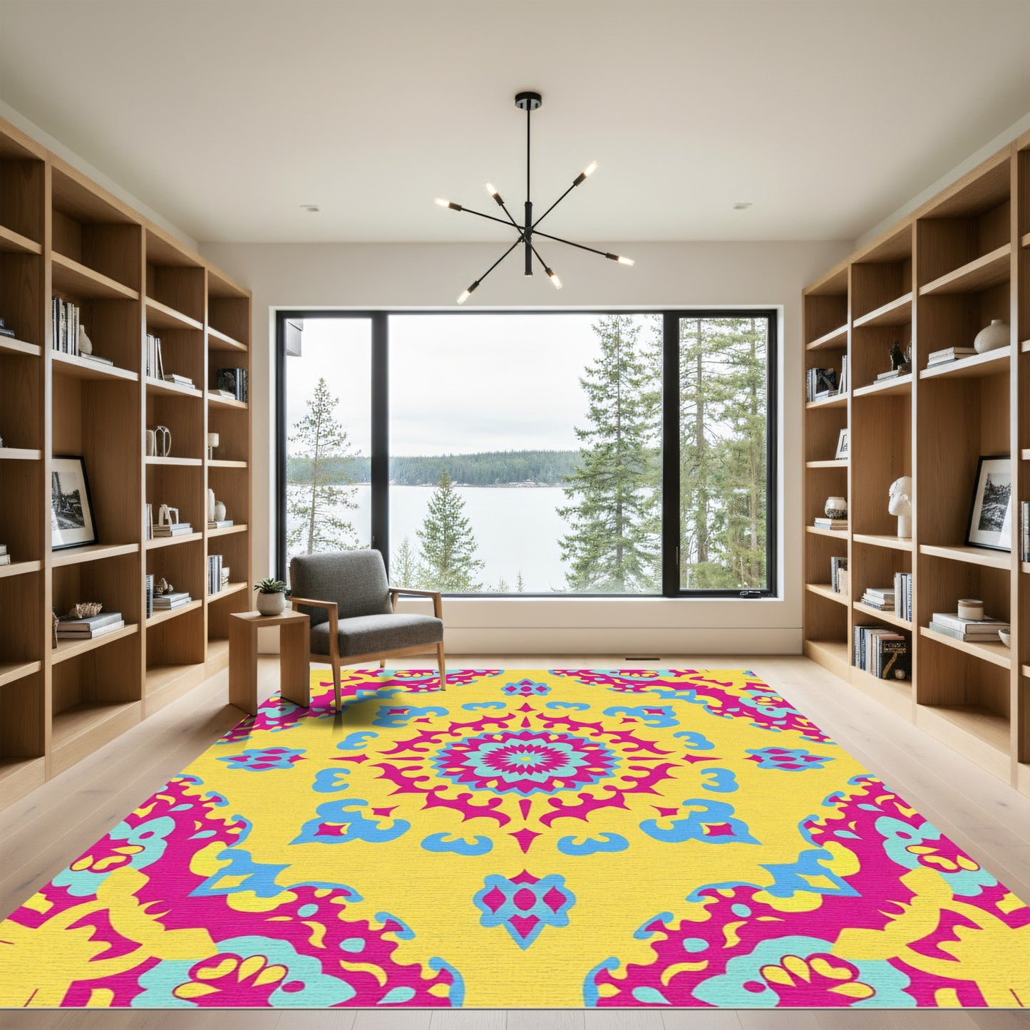 Vibrant Pink Blue Floral Mandala Rug