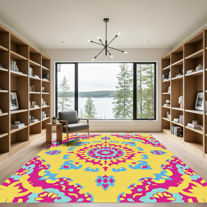 Vibrant Pink Blue Floral Mandala Rug