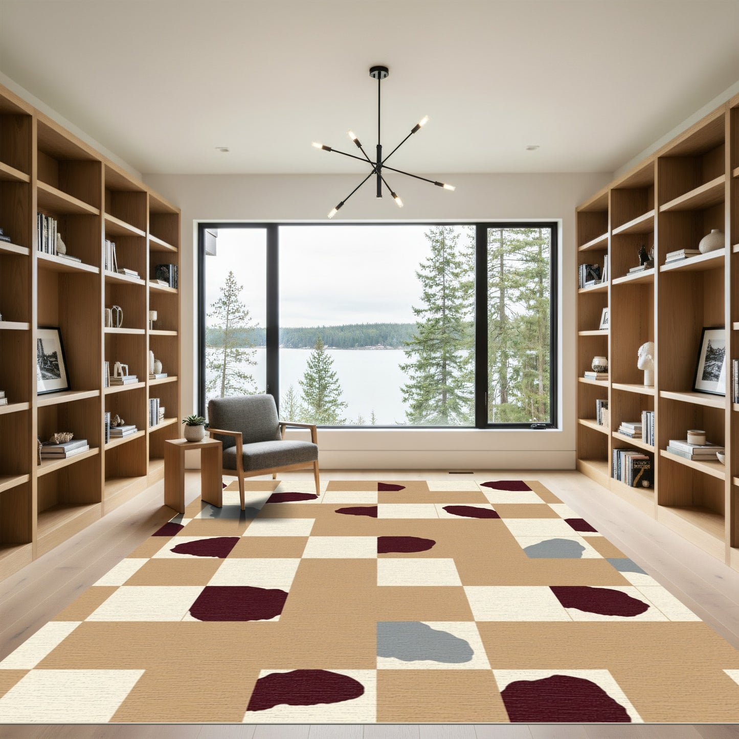 Abstract Tan Beige Speckled Squares Rug