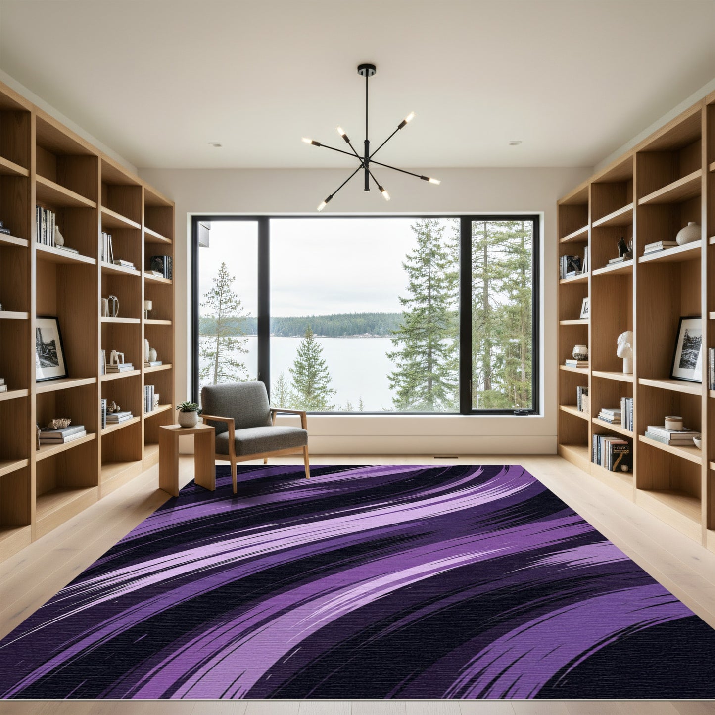 Modern Violet Abstract Sweeping Wave Rug