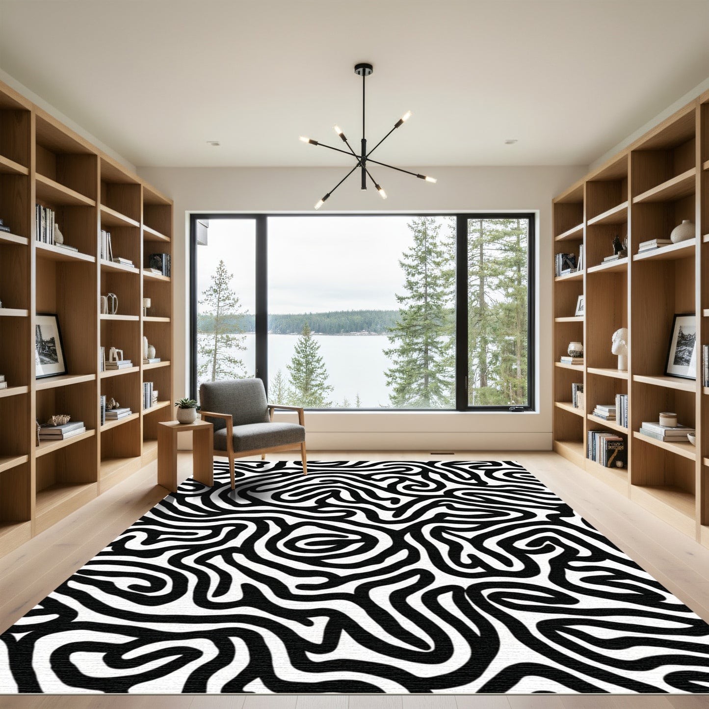 Monochromatic Black White Abstract Swirls Rug