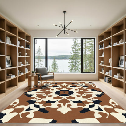 Brown Cream Black Abstract Organic Shapes Rug