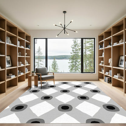 Geometric Gray Dot Diamond Tile Rug