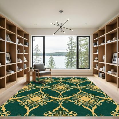 Regal Emerald Gold Scroll Medallion Rug