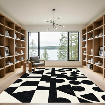Black and Cream Geometric Abstracts Rug