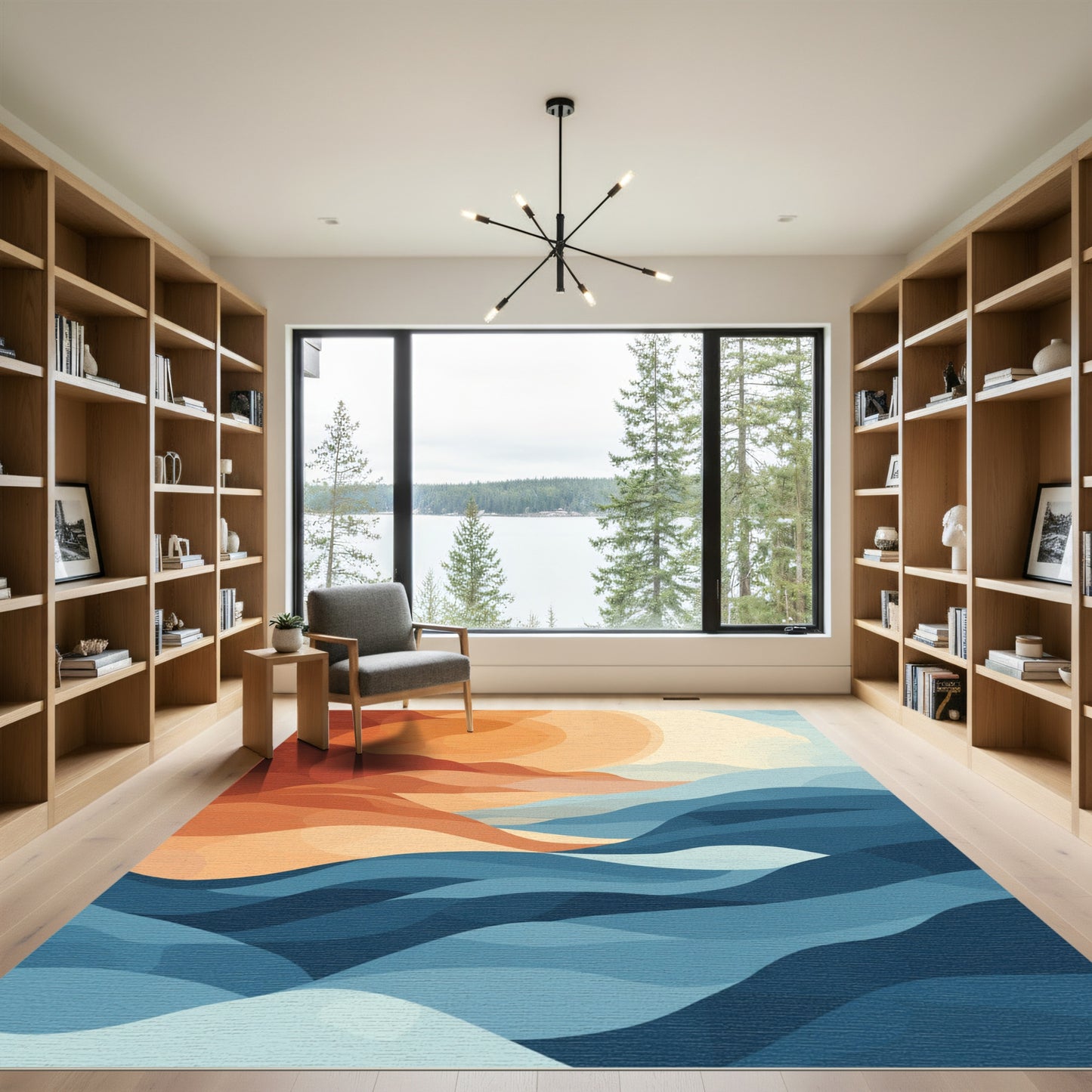 Abstract Sunset Ocean Waves Rug