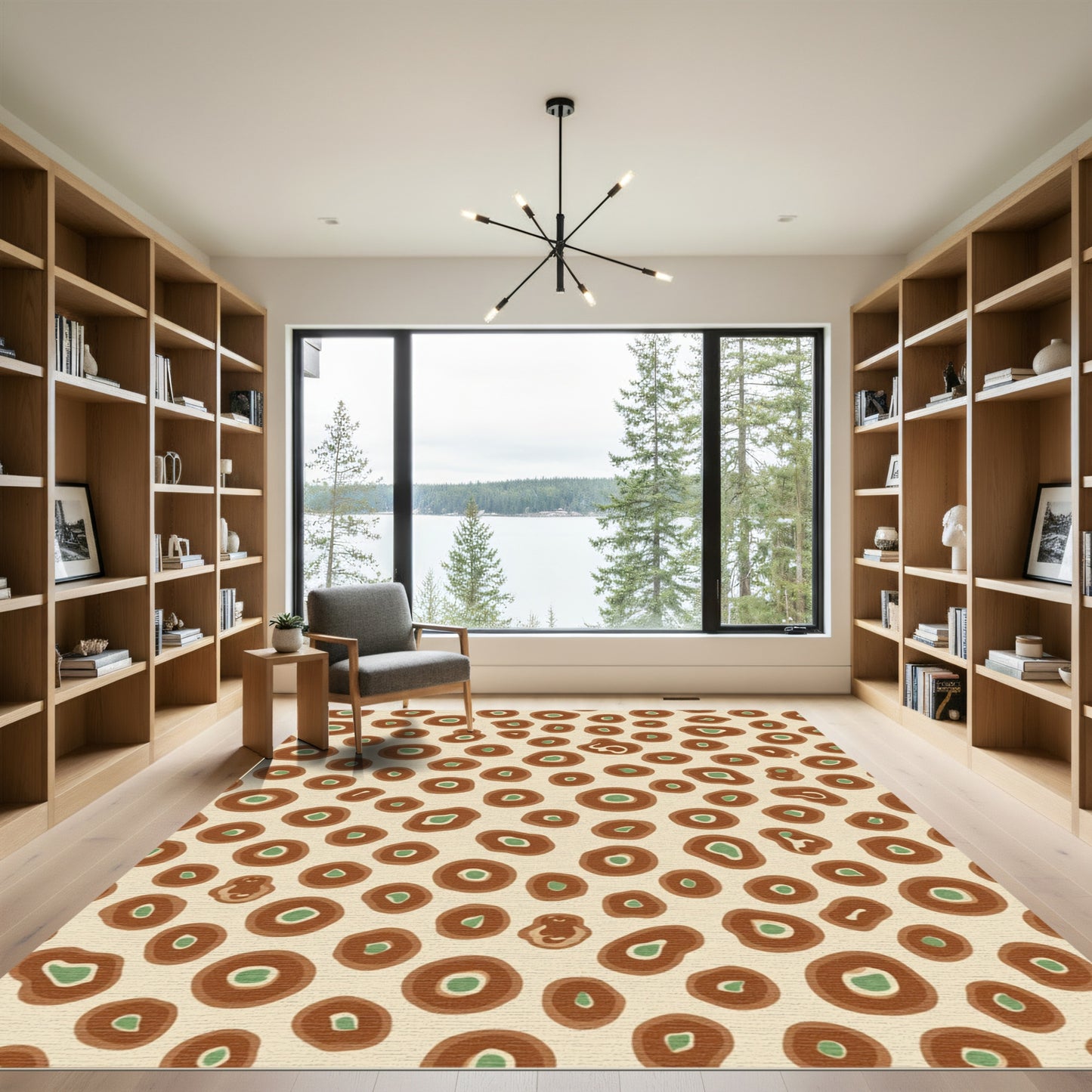 Brown Green Spotted Abstract Circles Rug