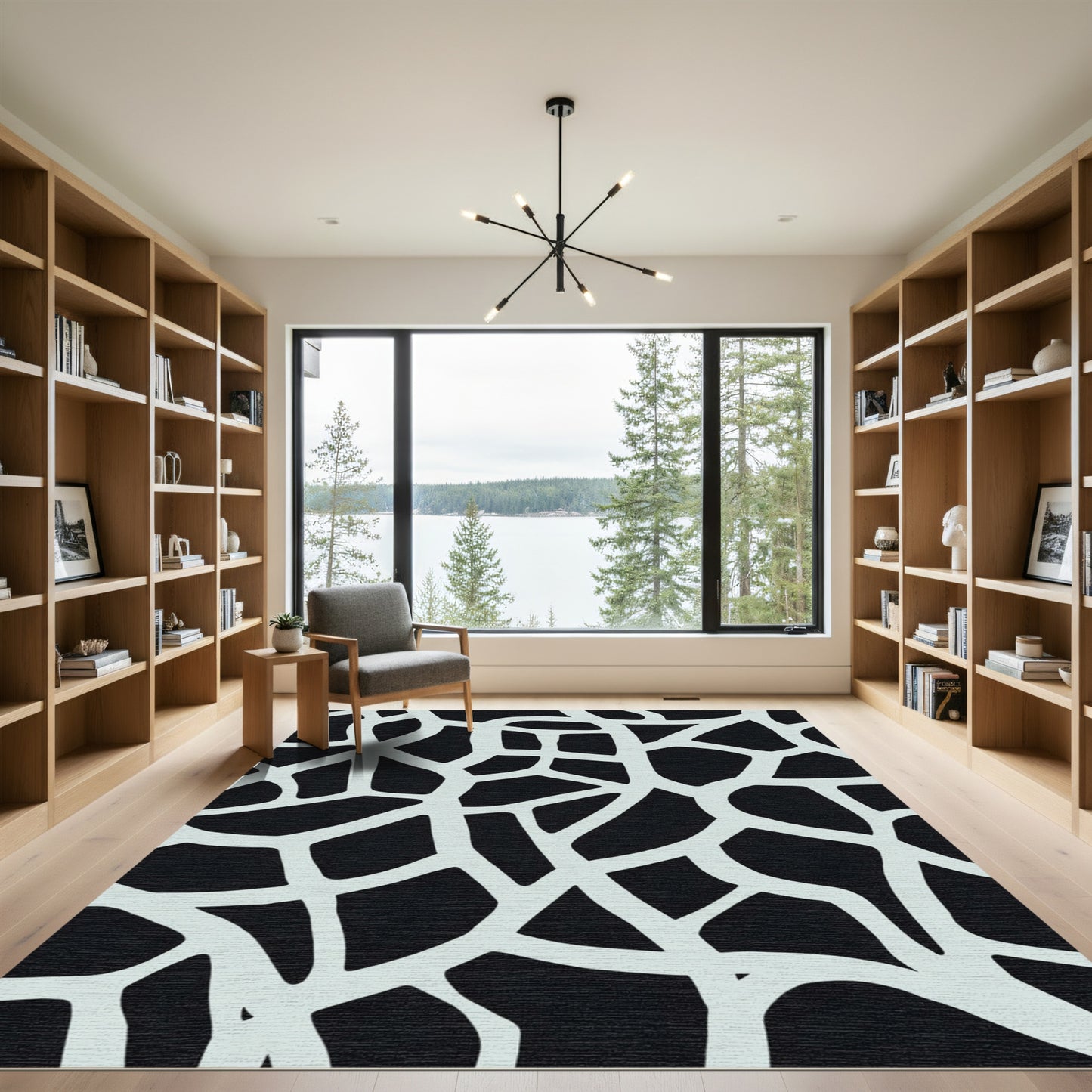 Pale Blue Abstract Irregular Lines Rug