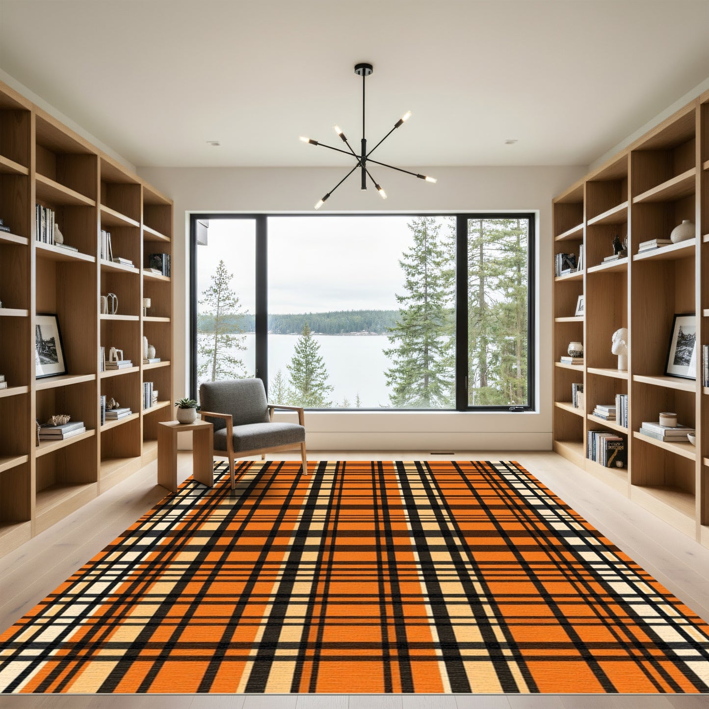 Orange Black Cream Plaid Lines Rug